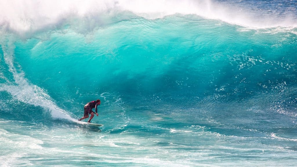 Surfer unter einer Welle