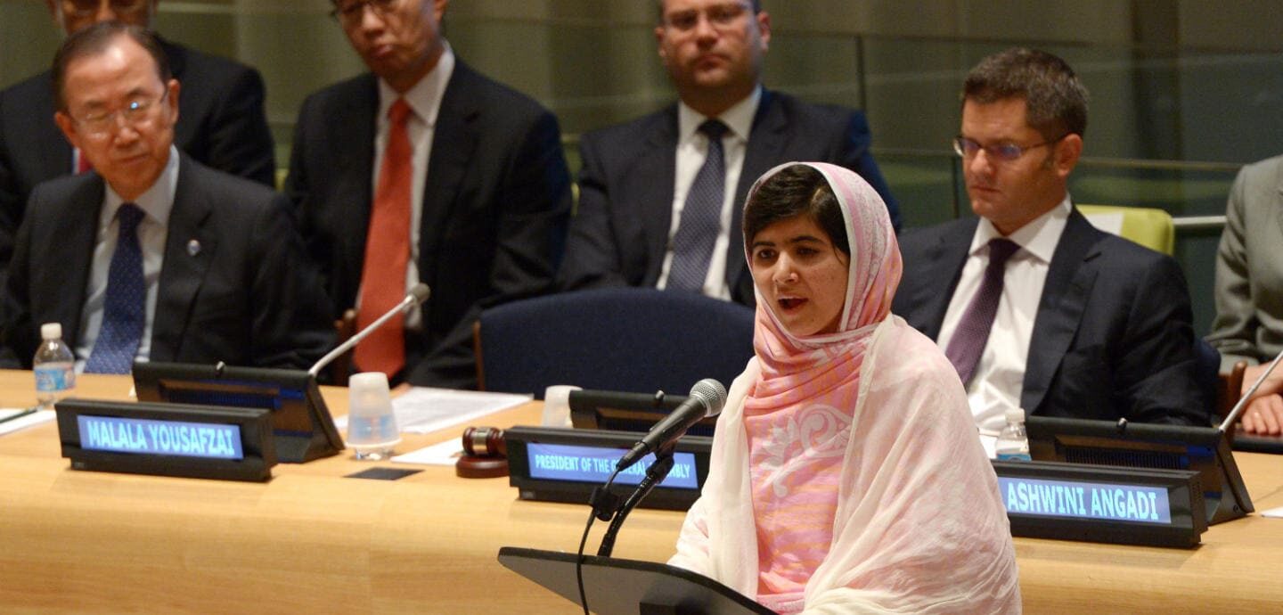Die Kinderrechtsaktivistin Malala Yousafzai bei einer Rede