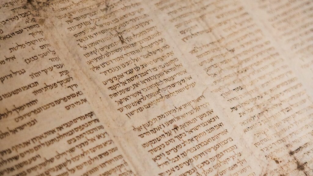 Der Text einer Thora ist auf einem Stück Pergament zu sehen.